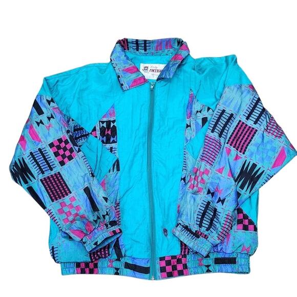 Lady Antigua VTG 90's Multicolor Geometrical Pattern Windbreaker Womens Med - Picture 1 of 15